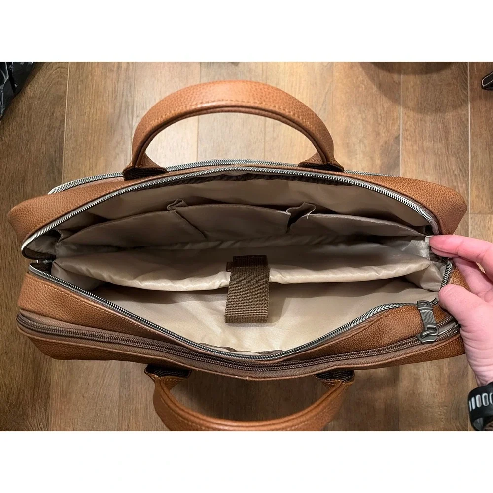 Samsonite Leather Briefcase Laptop Bag Cognac Brown Pebble Grain Professional‎